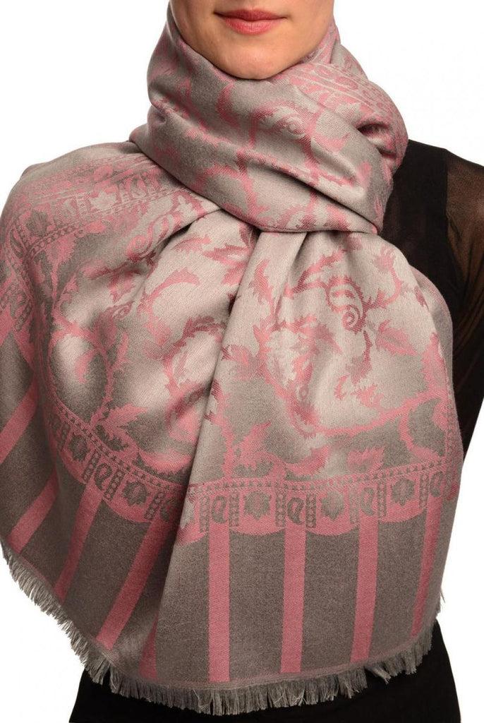 liss kiss Puce Pink Large Paisley On Grey Pashmina Feel - Scarf