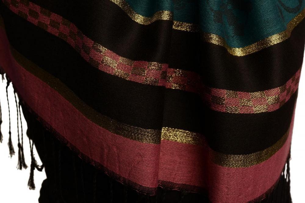 Liss Kiss Puce Pink Stripes & Gold Lurex Pashmina With Tassels - Scarf