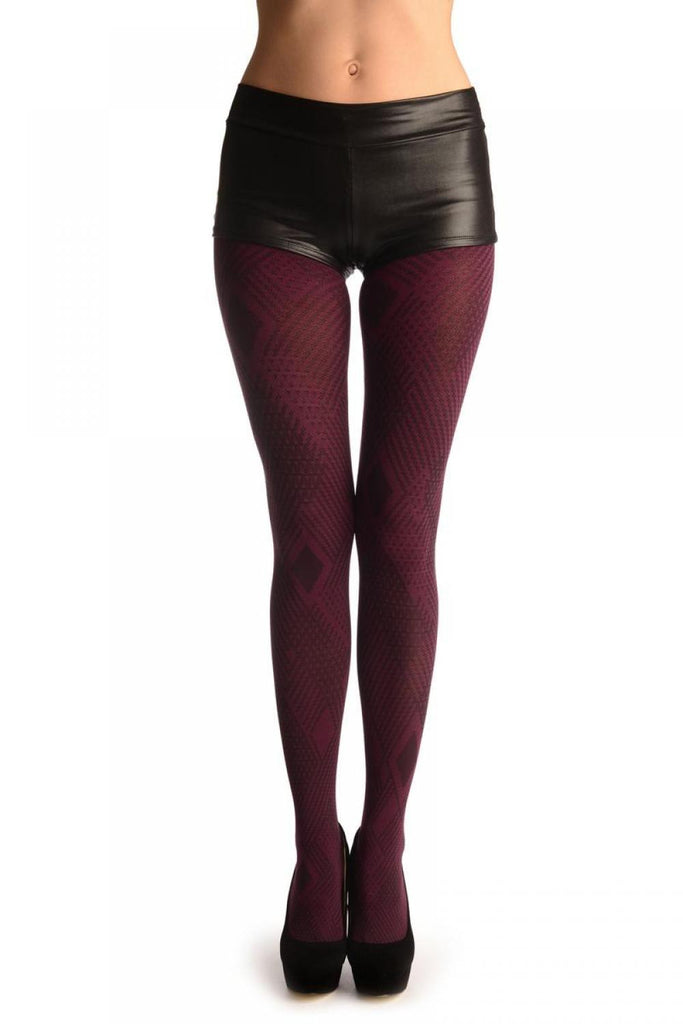 liss kiss Purple & Black Geometrical Woven Tiles - Tights