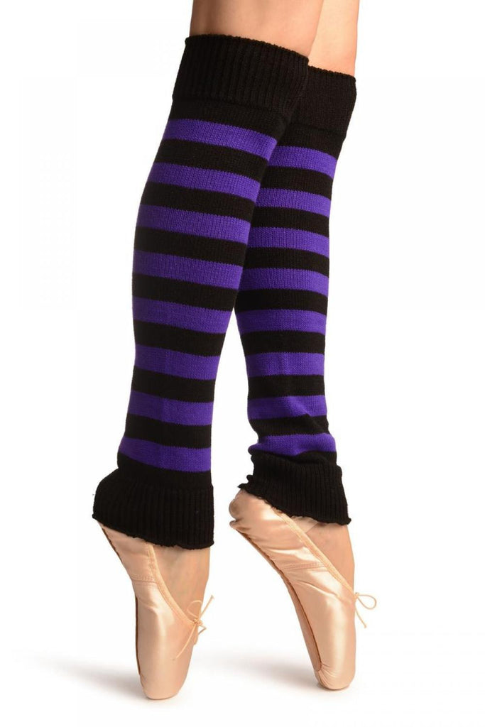 Liss Kiss Purple & Black Stripes Dance/Ballet Leg Warmers - Leg Warmers