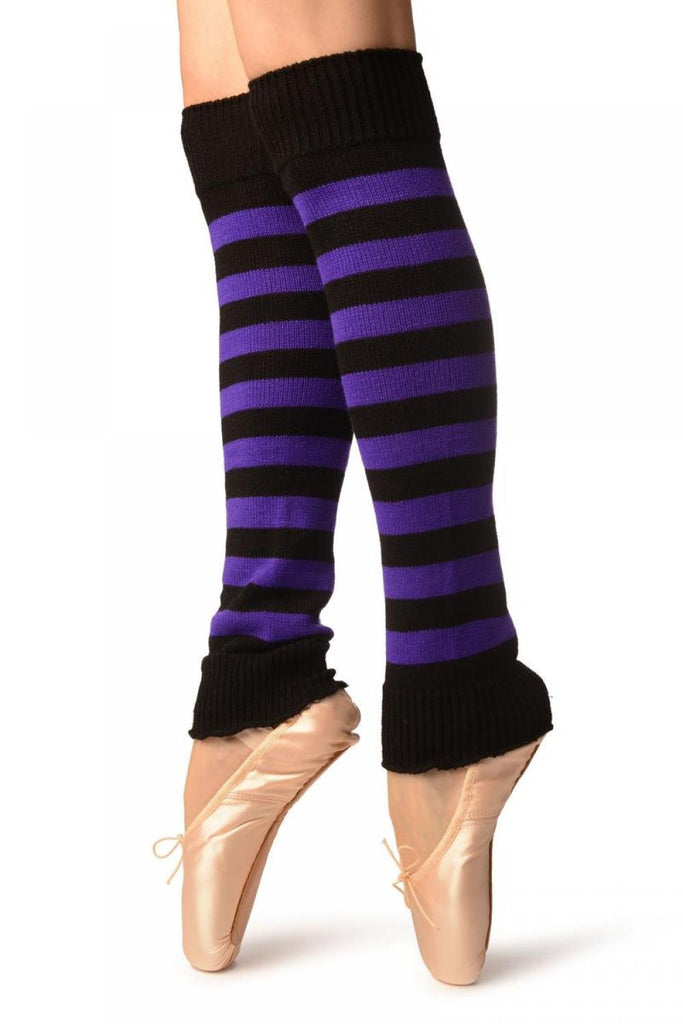 Liss Kiss Purple & Black Stripes Dance/Ballet Leg Warmers - Leg Warmers