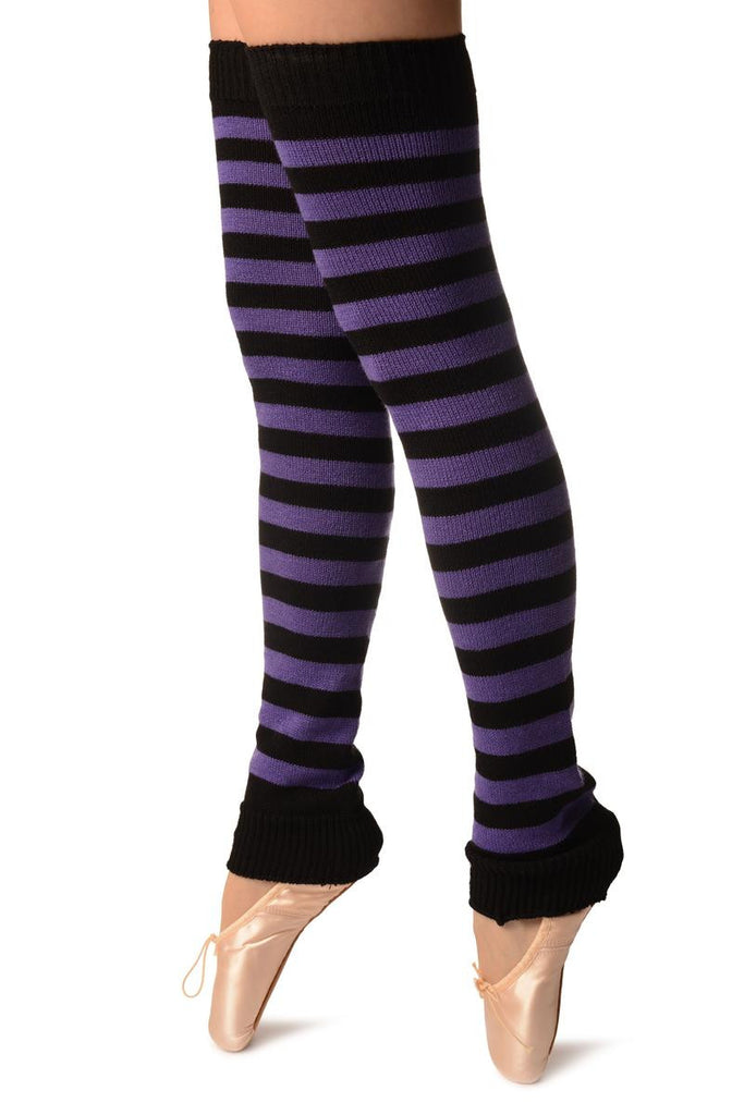 Liss Kiss Purple & Black Stripes Dance/Ballet Leg Warmers - Leg Warmers