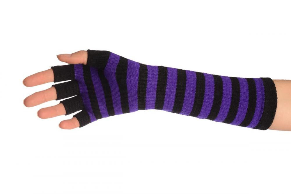 Liss Kiss Purple & Black Stripes Fingerless Gloves - Gloves