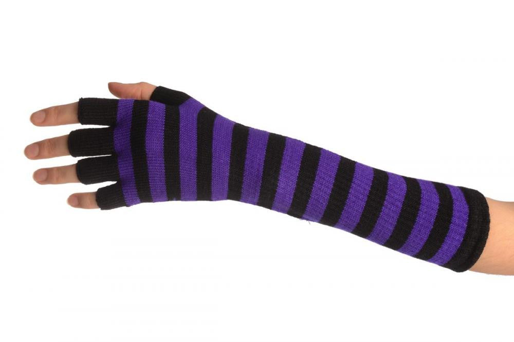Liss Kiss Purple & Black Stripes Fingerless Gloves - Gloves