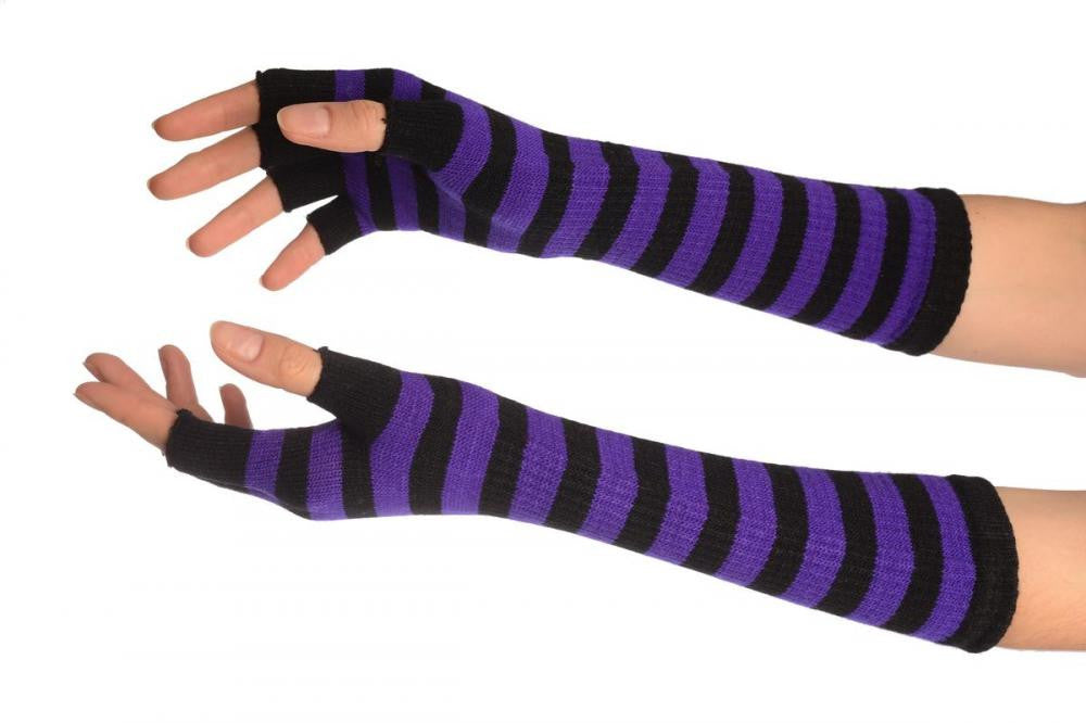 liss kiss Purple & Black Stripes Fingerless Gloves - Gloves