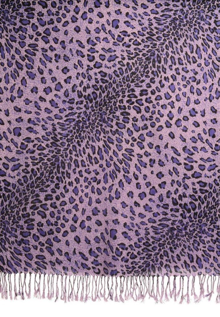 Liss Kiss Purple Diagonal Leopard On Lilac Pashmina Feel With Tassels - Scarf