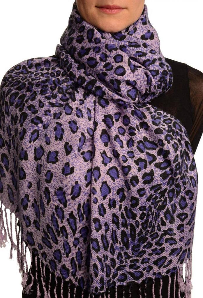 liss kiss Purple Diagonal Leopard On Lilac Pashmina Feel With Tassels - Scarf