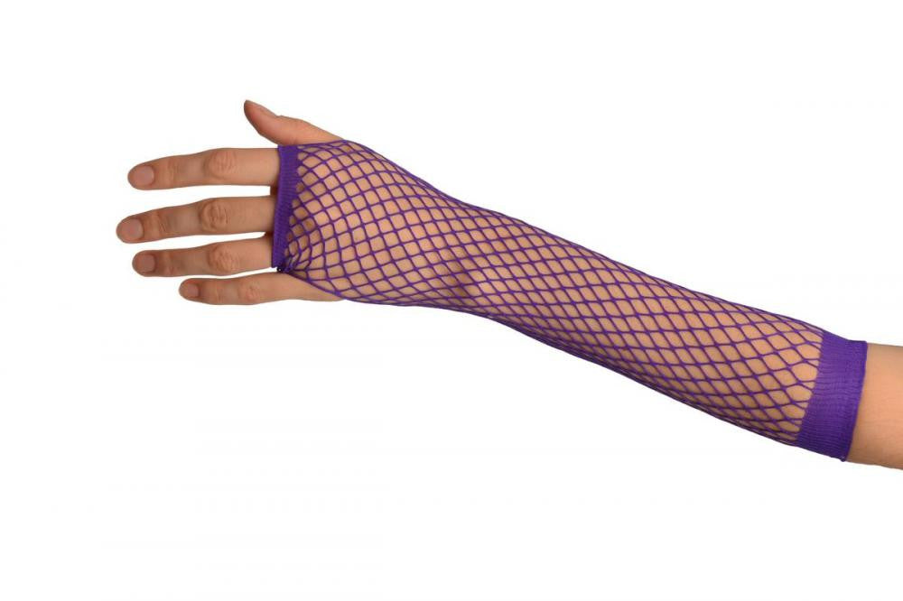 Liss Kiss Purple Fishnet Fingerless Party Gloves - Gloves