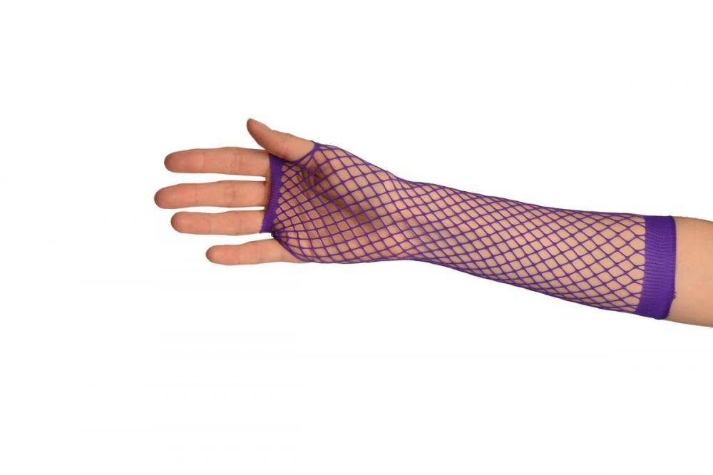 Liss Kiss Purple Fishnet Fingerless Party Gloves - Gloves