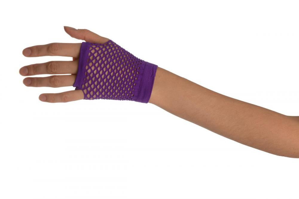 Liss Kiss Purple Fishnet Fingerless Party Gloves - Gloves