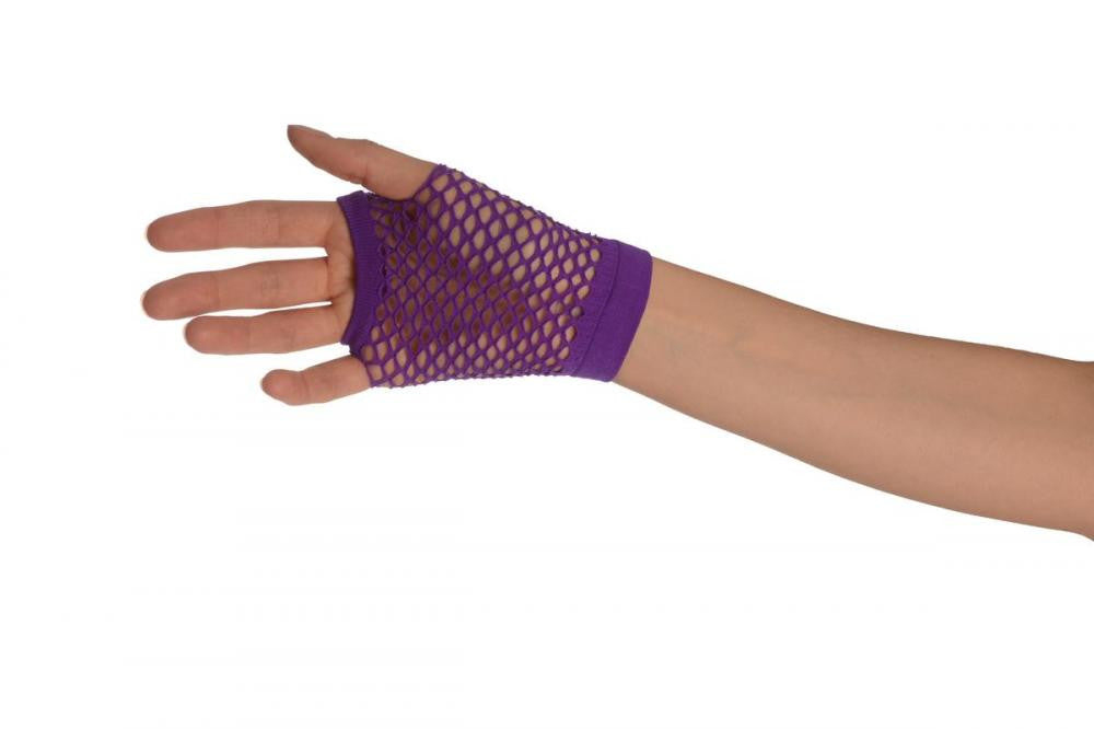 Liss Kiss Purple Fishnet Fingerless Party Gloves - Gloves