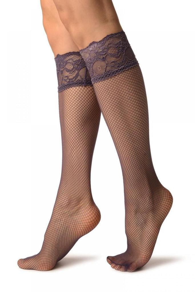 Liss Kiss Purple Fishnet With Silicon Lace Socks Knee High - Socks