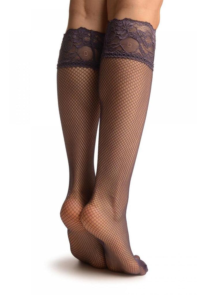 Liss Kiss Purple Fishnet With Silicon Lace Socks Knee High - Socks
