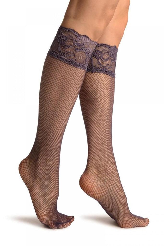 liss kiss Purple Fishnet With Silicon Lace Socks Knee High - Socks