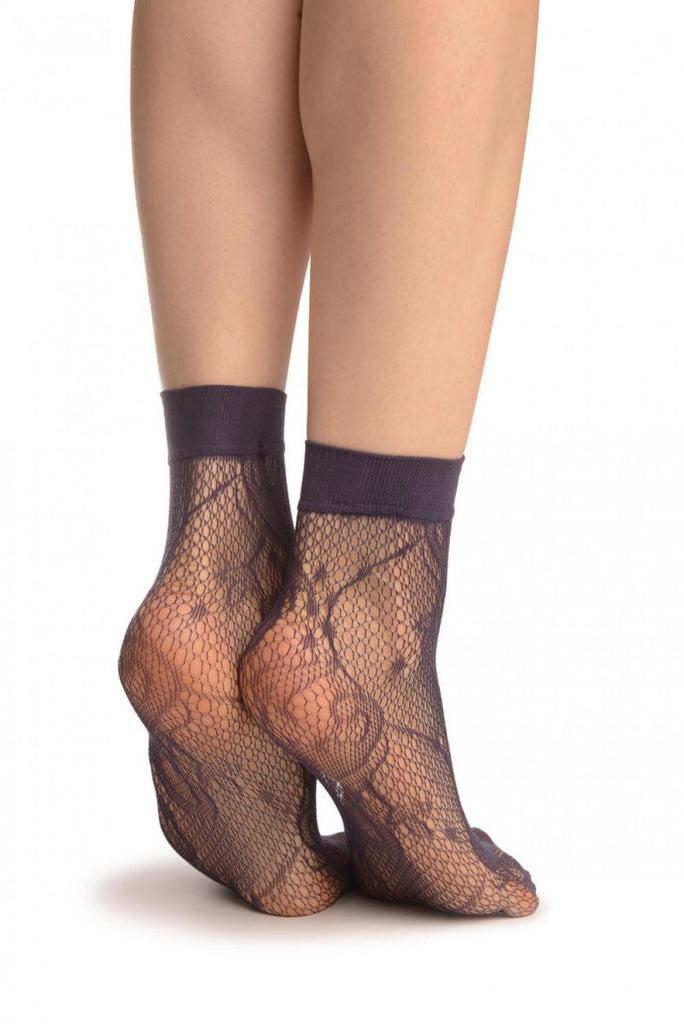 Liss Kiss Purple Gladiolus Flowers Ankle High Socks - Socks