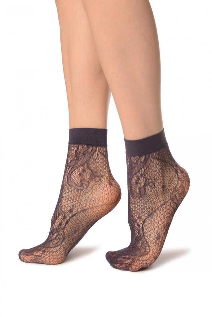 Liss Kiss Purple Gladiolus Flowers Ankle High Socks - Socks