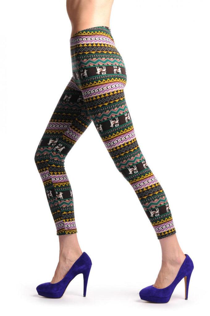 liss kiss Purple Mustard & Black Aztec Jacquard Knit Print - Leggings