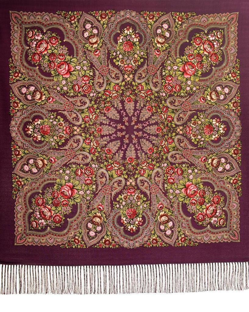 Liss Kiss Purple "Plyaski" Slavonic Russian Folk Style Shawl - Scarf