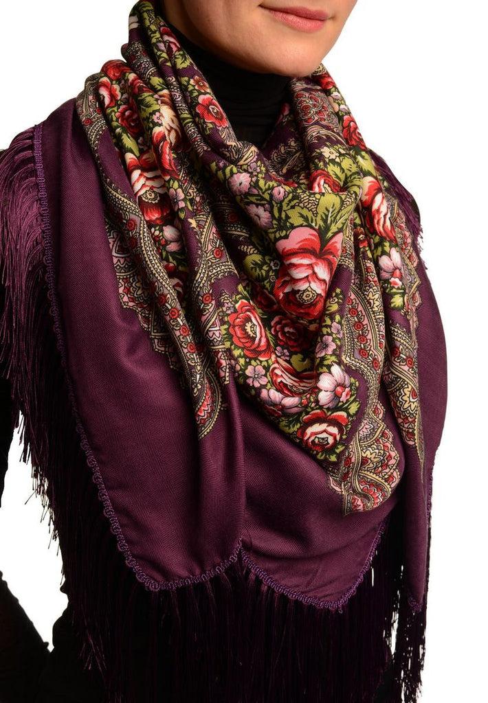 Liss Kiss Purple "Plyaski" Slavonic Russian Folk Style Shawl - Scarf
