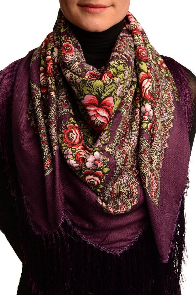 liss kiss Purple "Plyaski" Slavonic Russian Folk Style Shawl - Scarf