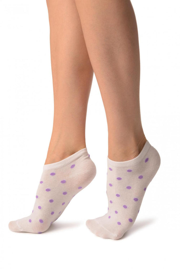 Liss Kiss Purple Polka Dot On White Footies Socks - Footsies Socks