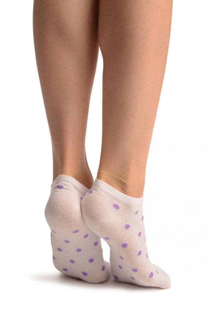 Liss Kiss Purple Polka Dot On White Footies Socks - Footsies Socks
