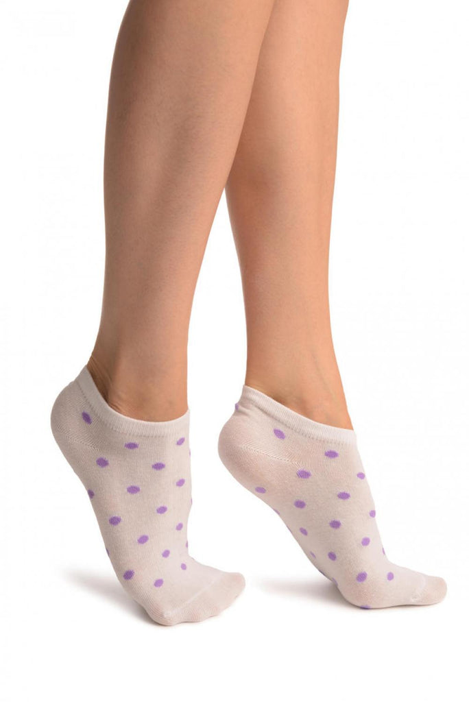 liss kiss Purple Polka Dot On White Footies Socks - Footsies Socks