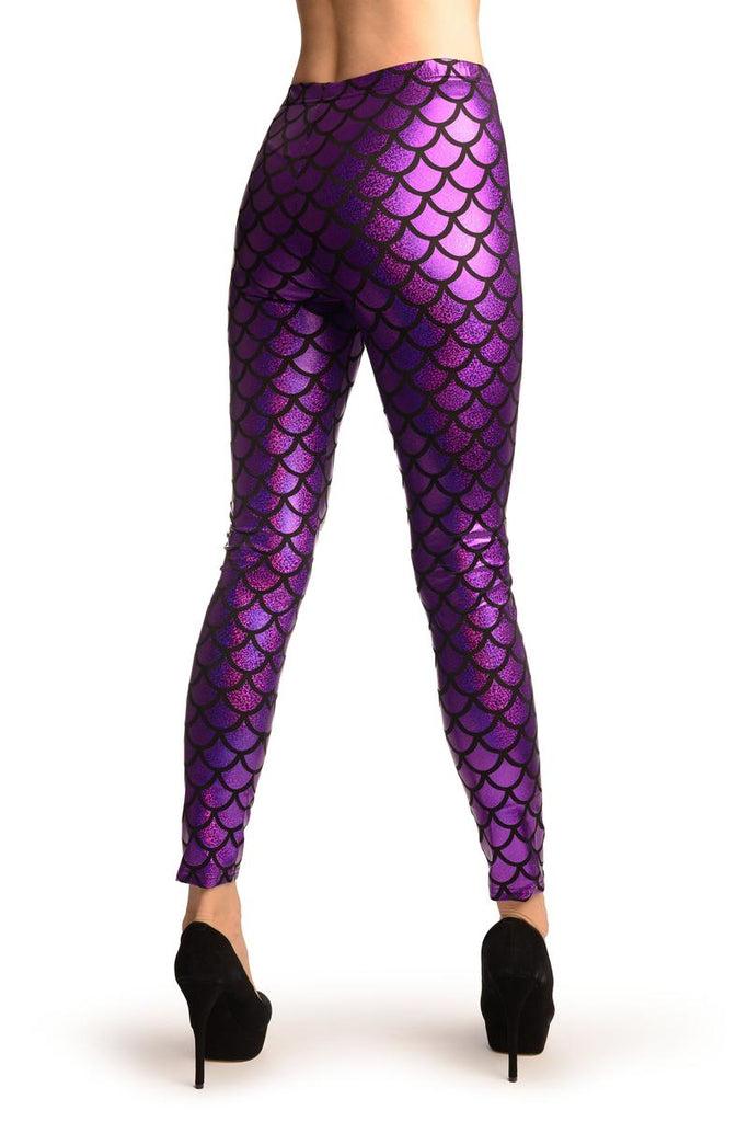Liss Kiss Purple Shiny Gloss Mermaid Scales Leggings - Leggings