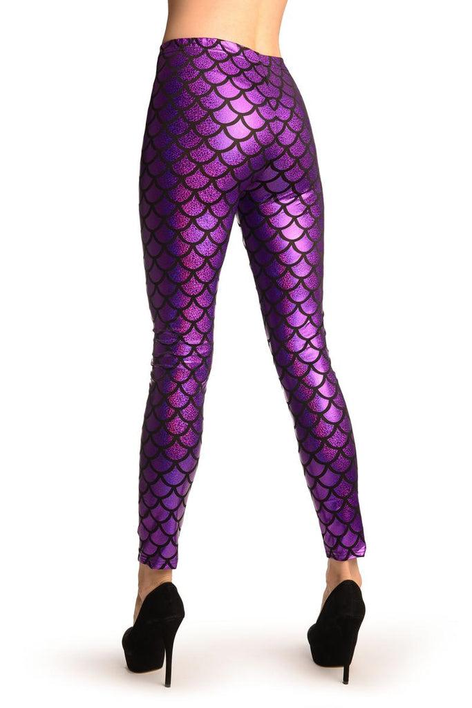 Liss Kiss Purple Shiny Gloss Mermaid Scales Leggings - Leggings