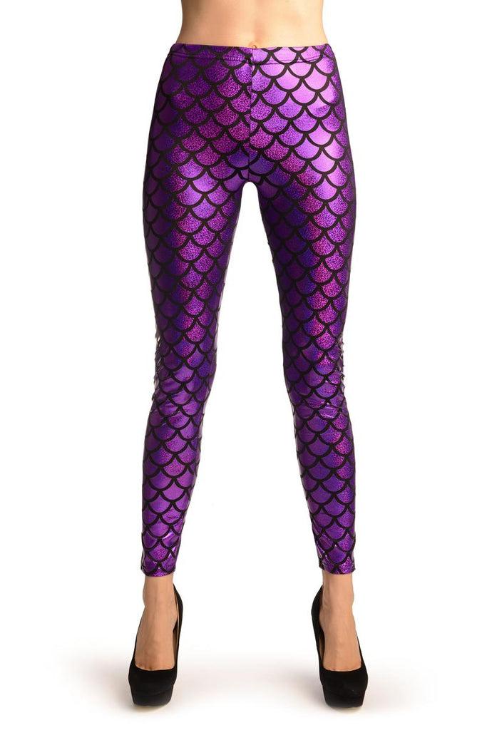 liss kiss Purple Shiny Gloss Mermaid Scales Leggings - Leggings