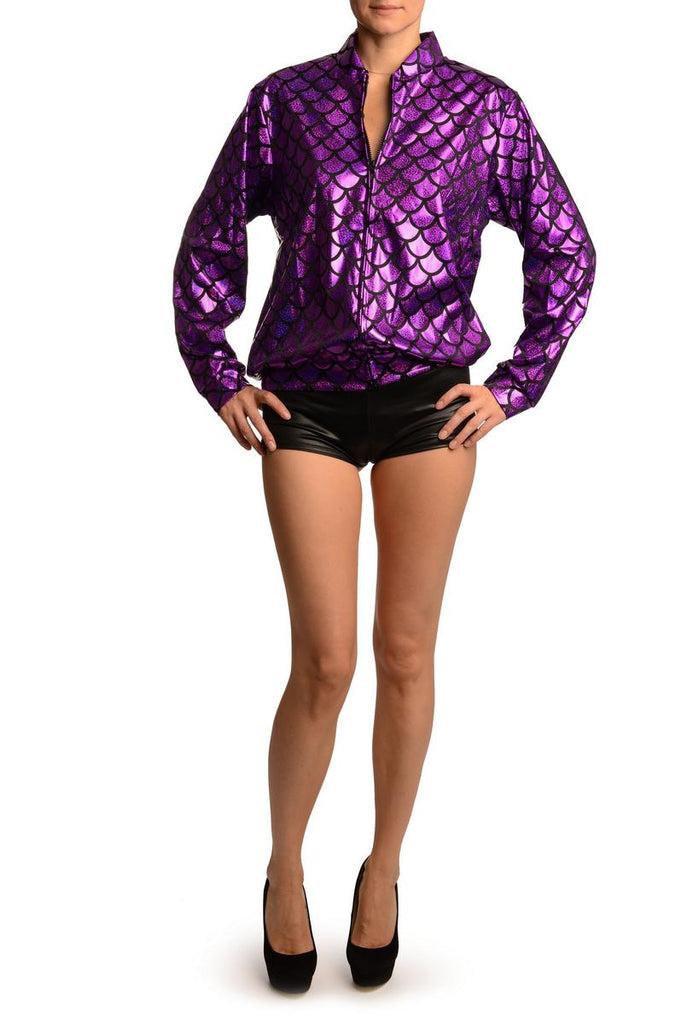 Liss Kiss Purple Shiny Gloss Mermaid Scales Unisex Zip Disco Jacket - Jacket