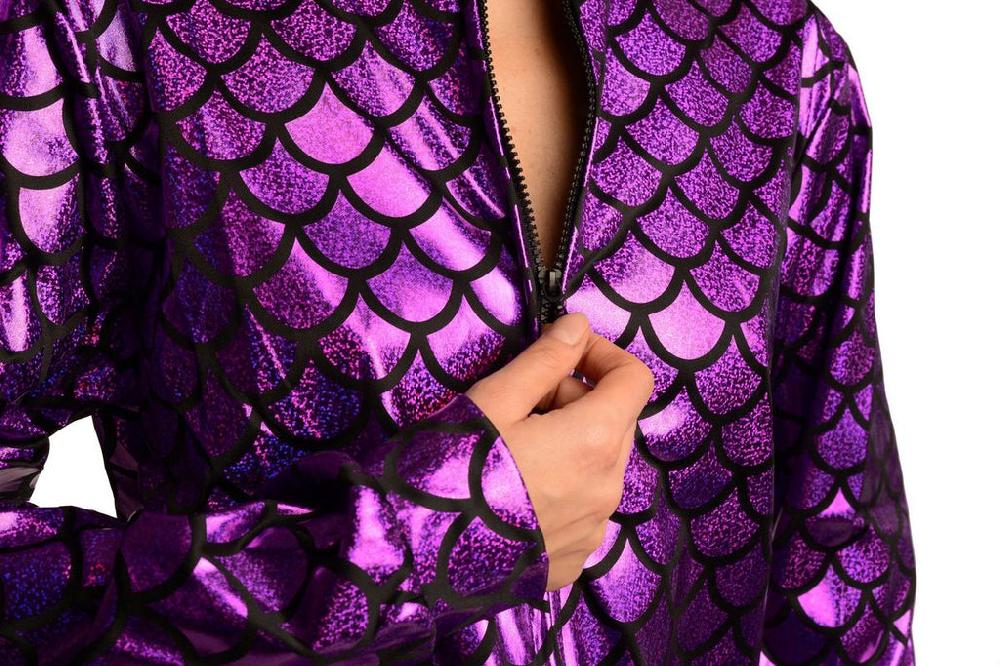 Liss Kiss Purple Shiny Gloss Mermaid Scales Unisex Zip Disco Jacket - Jacket