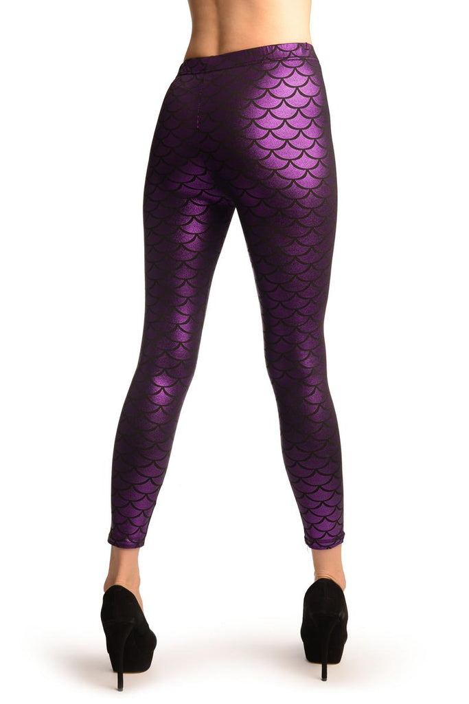 Liss Kiss Purple Shiny Mermaid Scales Leggings - Leggings