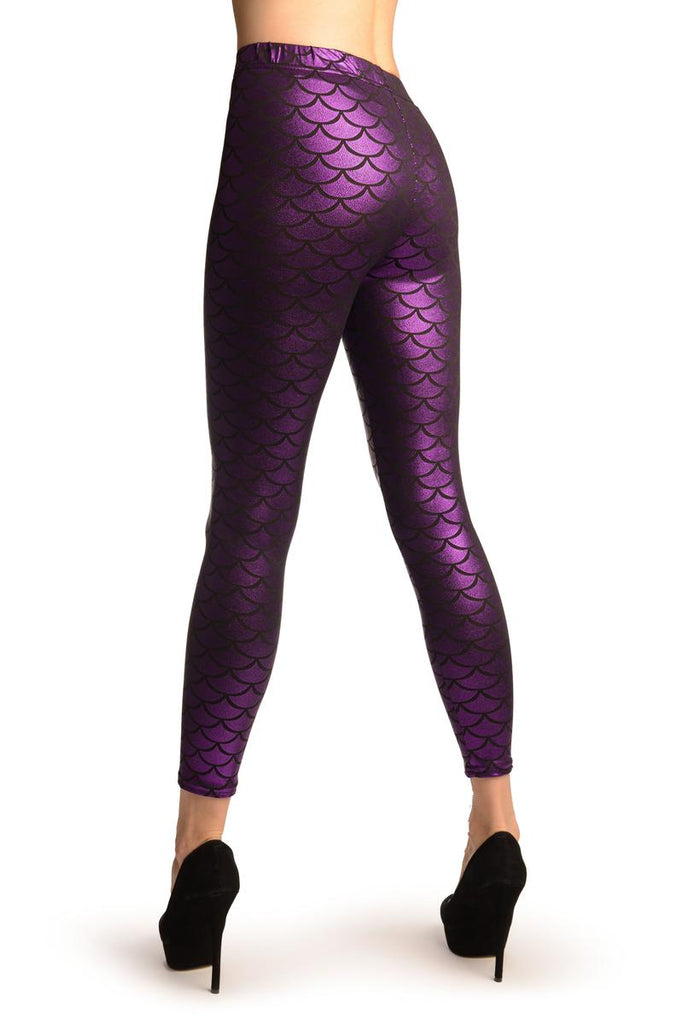 Liss Kiss Purple Shiny Mermaid Scales Leggings - Leggings