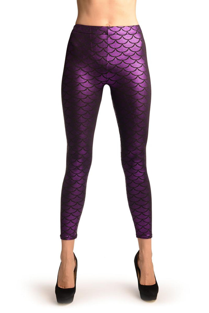 liss kiss Purple Shiny Mermaid Scales Leggings - Leggings