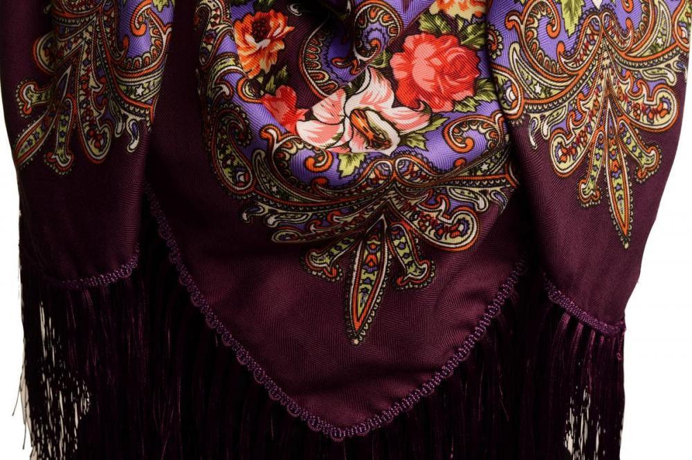Liss Kiss Purple "Tzarsky" Slavonic Russian Folk Style Shawl - Scarf