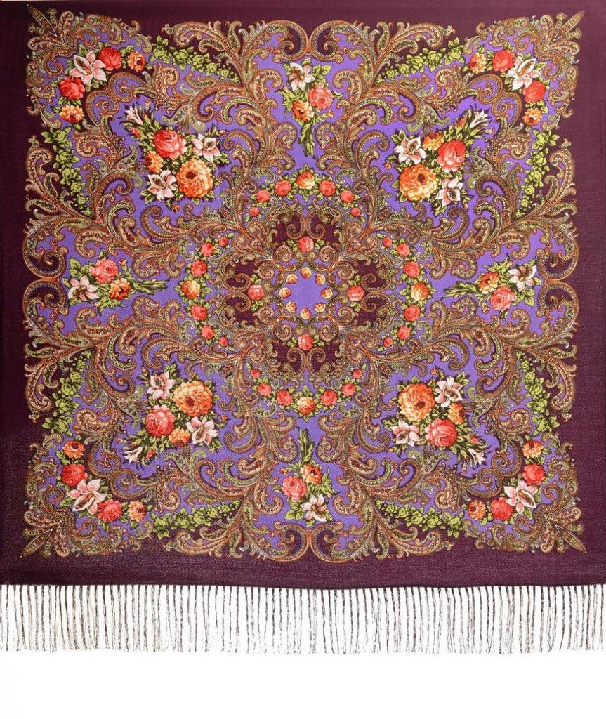 Liss Kiss Purple "Tzarsky" Slavonic Russian Folk Style Shawl - Scarf