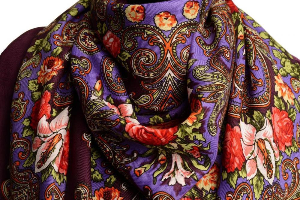 Liss Kiss Purple "Tzarsky" Slavonic Russian Folk Style Shawl - Scarf