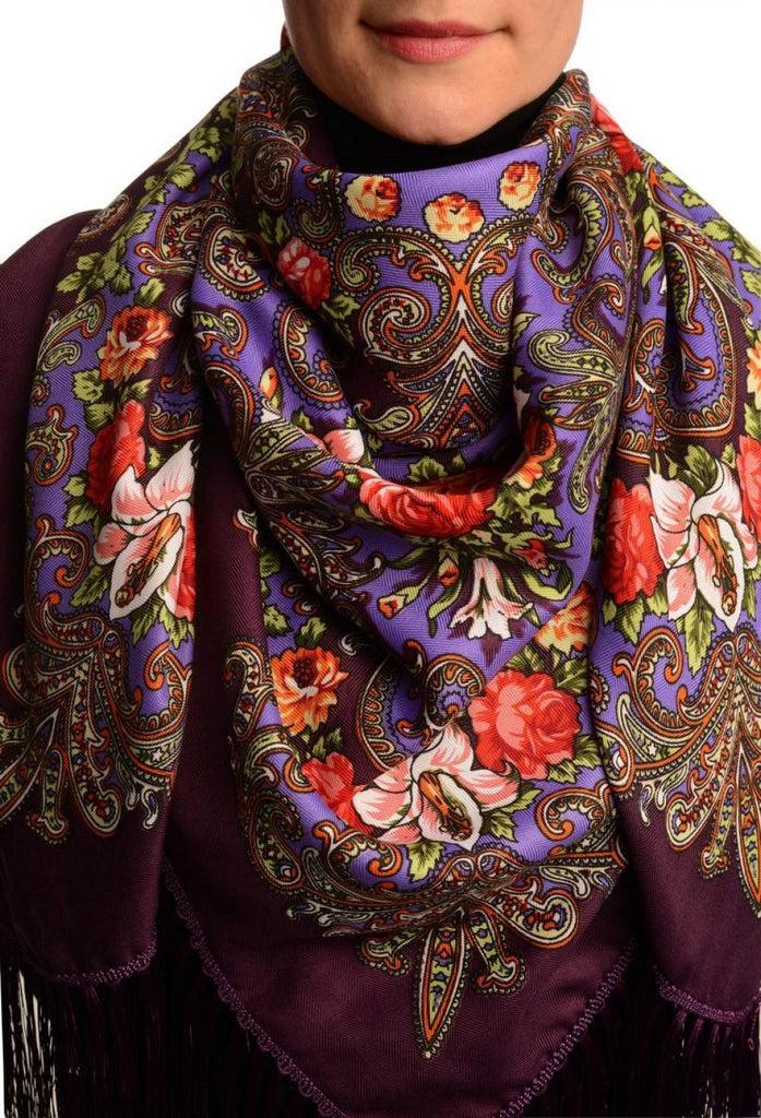liss kiss Purple "Tzarsky" Slavonic Russian Folk Style Shawl - Scarf
