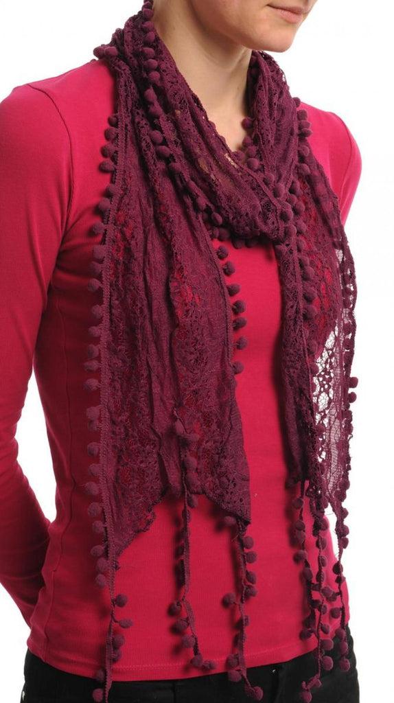 liss kiss Purple Vintage Lace With Soft Pearls - Scarf