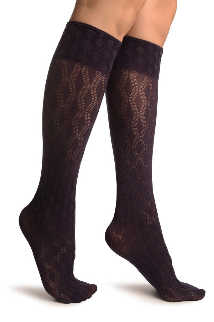 liss kiss Purple With Double Rhomb Socks Knee High - Socks