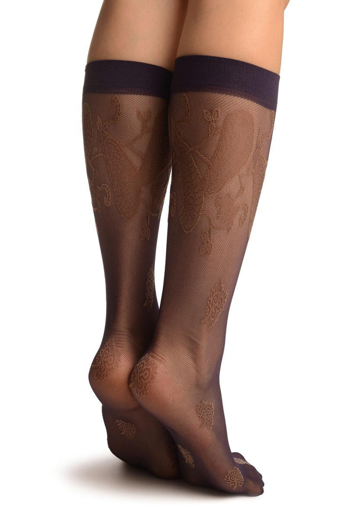 Liss Kiss Purple With Large Paisley & Clover Socks Knee High - Socks