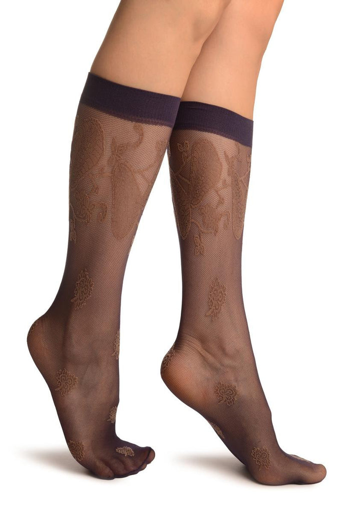 liss kiss Purple With Large Paisley & Clover Socks Knee High - Socks