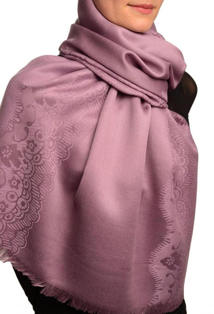 Liss Kiss Purple Woven Lace On Purple Pashmina Feel - Scarf
