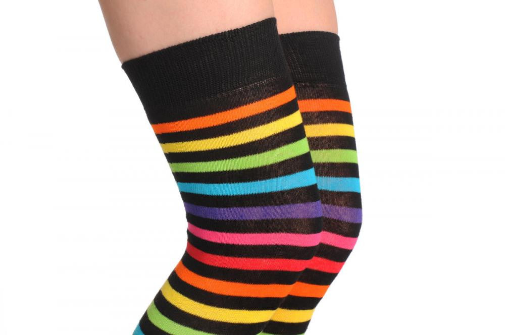 Liss Kiss Rainbow & Black Stripes - Over The Knee Socks