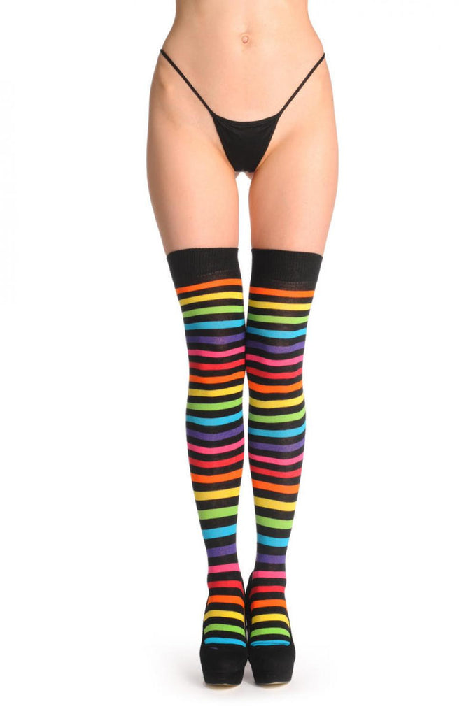 Liss Kiss Rainbow & Black Stripes - Over The Knee Socks