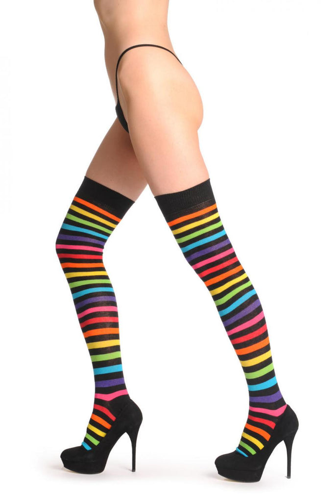 Liss Kiss Rainbow & Black Stripes - Over The Knee Socks