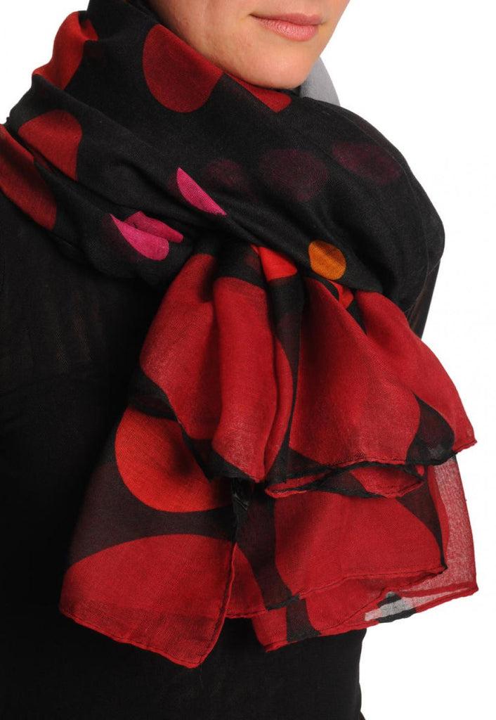 Liss Kiss Rainbow Polka Dots On Black Unisex Scarf & Beach Sarong - Scarf