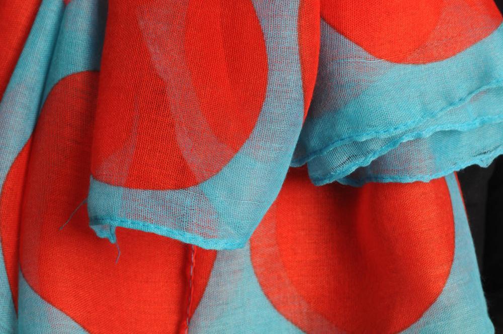 Liss Kiss Rainbow Polka Dots On Blue Unisex Scarf & Beach Sarong - Scarf