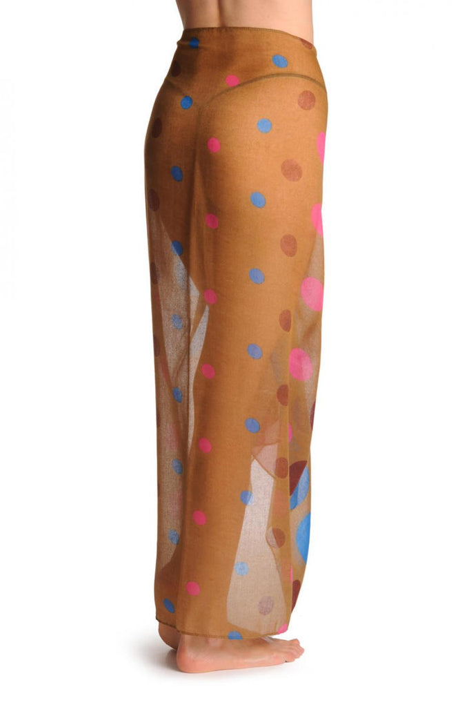 Liss Kiss Rainbow Polka Dots On Brown Unisex Scarf & Beach Sarong - Scarf